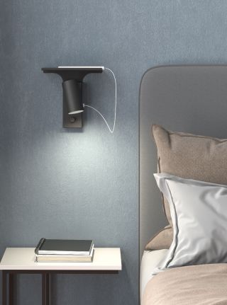 Tyson vägglampa USB-C och LED med hylla