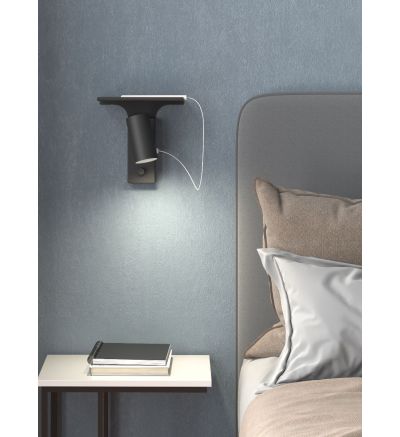 Tyson vägglampa USB-C och LED med hylla